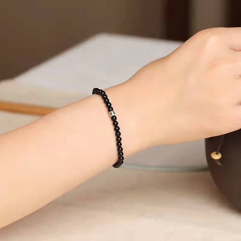 6 mm Reinigungsarmband aus schwarzem Obsidian und Rauchquarz