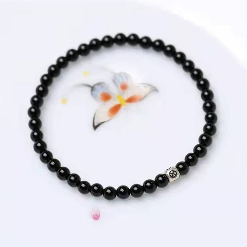 6 mm Reinigungsarmband aus schwarzem Obsidian und Rauchquarz