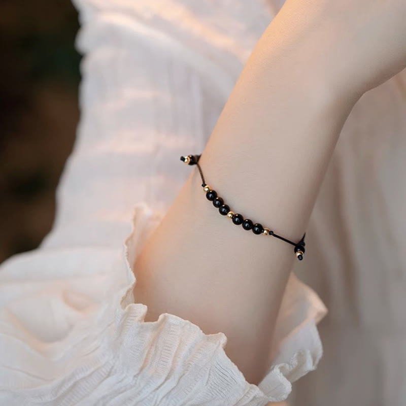 6 mm schwarzes Obsidian-Erfolgsarmband für Widerstandsfähigkeit und Konzentration