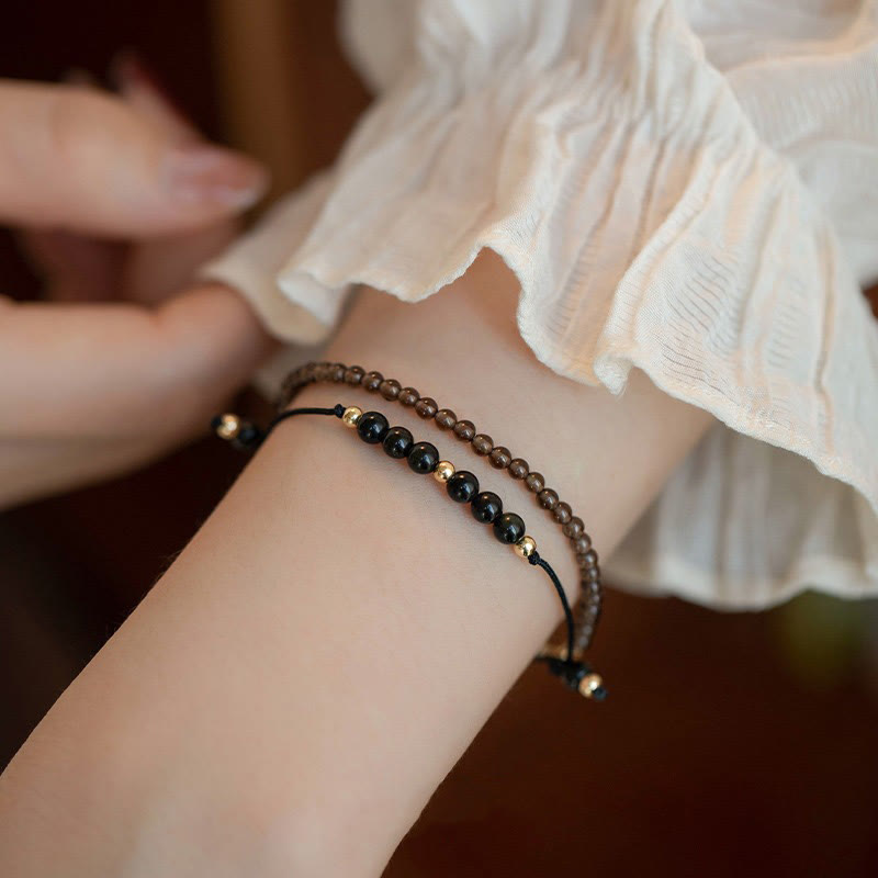 6 mm schwarzes Obsidian-Erfolgsarmband für Widerstandsfähigkeit und Konzentration