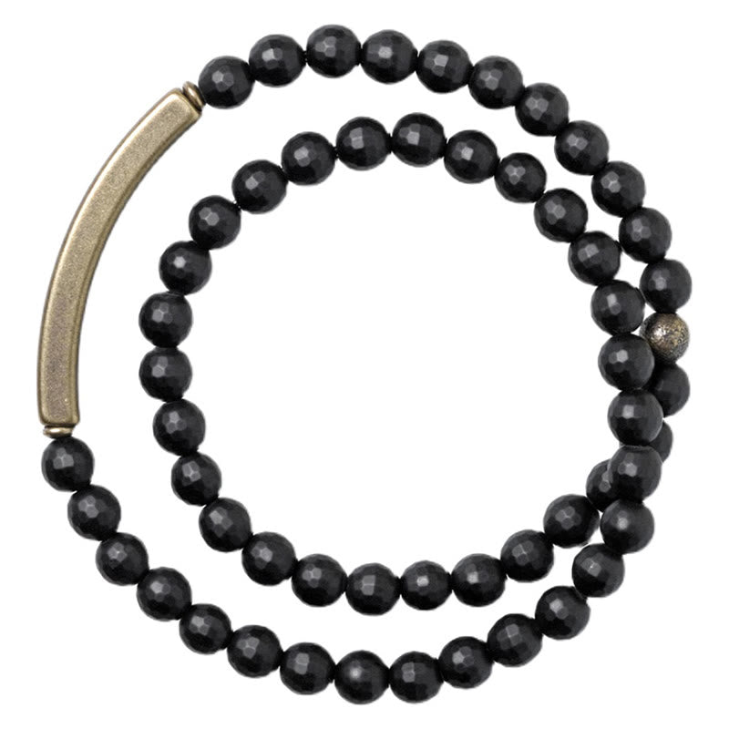 6 mm schwarzes Onyx-Kupfer-Schutzarmband mit doppelter Wicklung