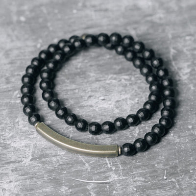 6 mm schwarzes Onyx-Kupfer-Schutzarmband mit doppelter Wicklung