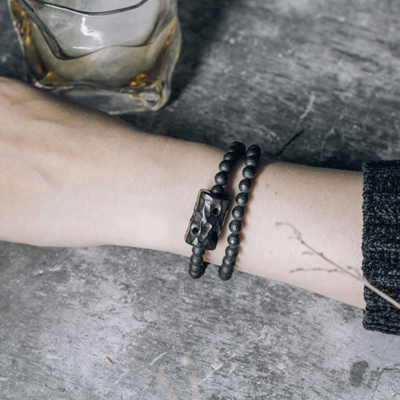 6 mm schwarzes Onyx-Ebenholz-Schutzarmband mit doppelter Wicklung