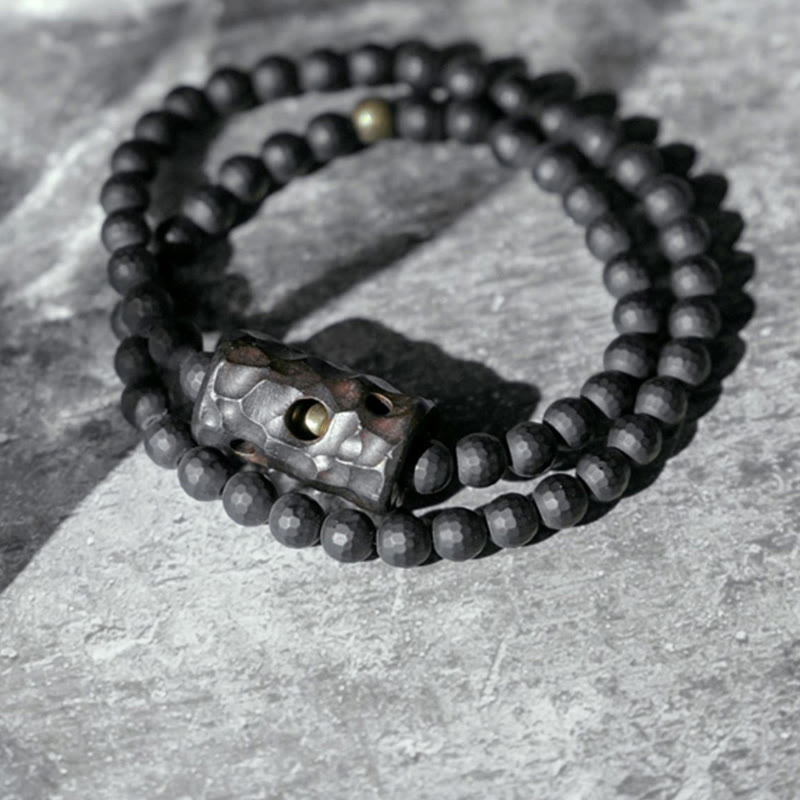 6 mm schwarzes Onyx-Ebenholz-Schutzarmband mit doppelter Wicklung