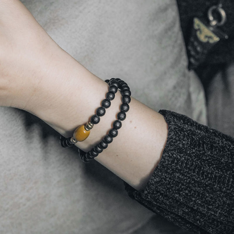 6 mm schwarzes Onyx-Topas-Schutzarmband mit doppelter Wicklung
