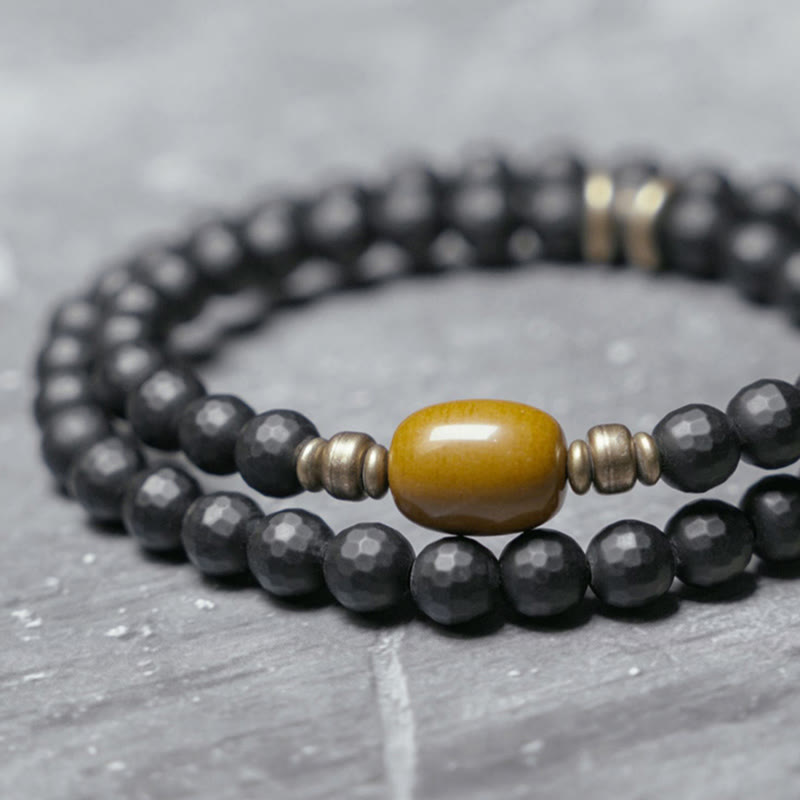 6 mm schwarzes Onyx-Topas-Schutzarmband mit doppelter Wicklung