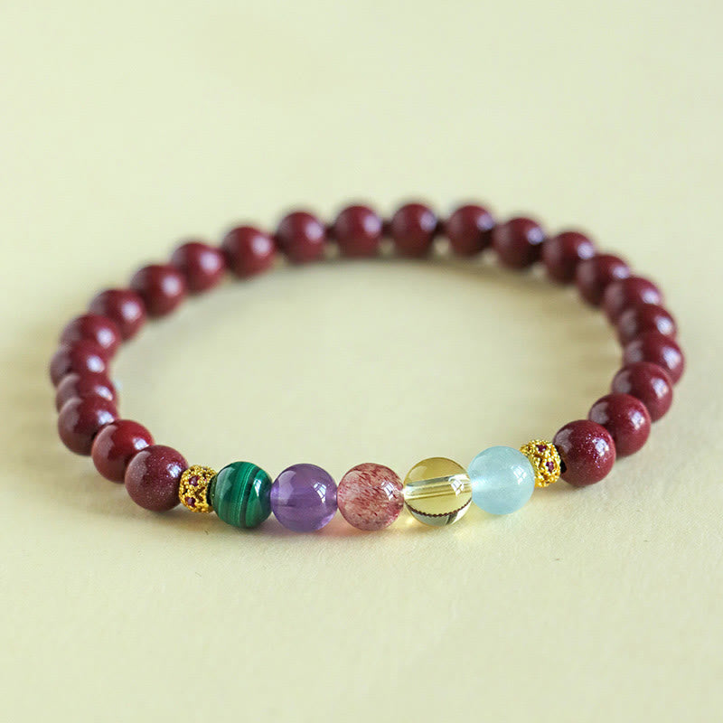 6 mm Zinnober-Segensarmband mit Aquamarin und Amethyst