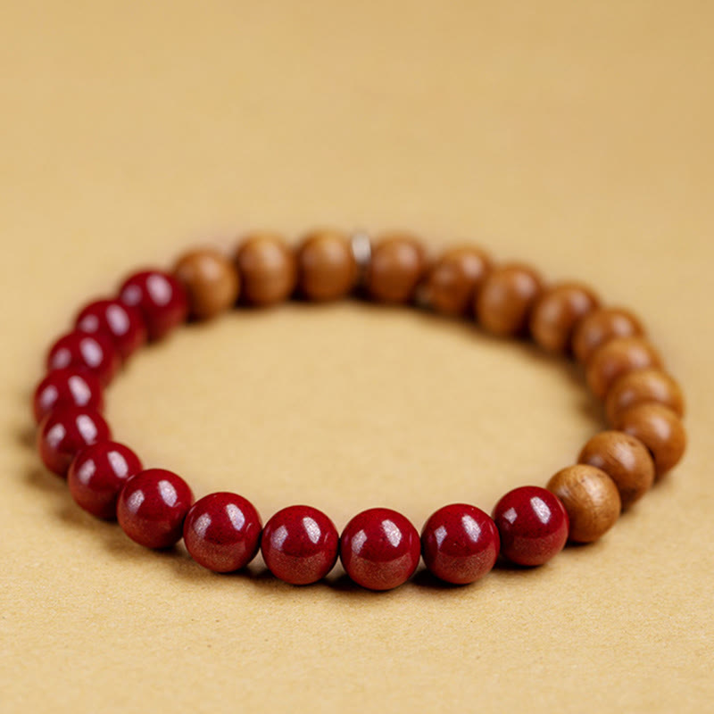 6 mm Zinnoberarmband mit Schutz aus Pfirsichholz und Sterlingsilber