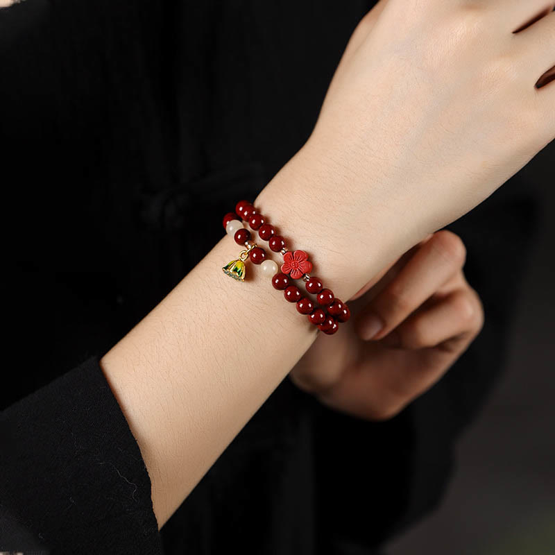 6 mm Zinnober Lotus Charm Doppelwickelarmband Segen