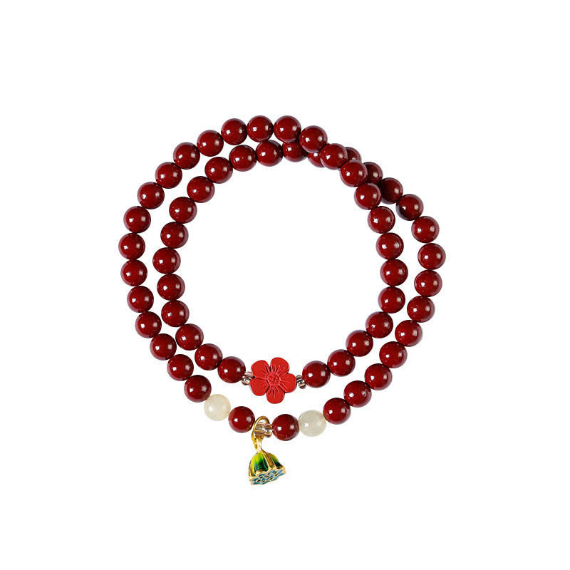 6 mm Zinnober Lotus Charm Doppelwickelarmband Segen