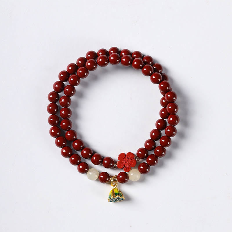 6 mm Zinnober Lotus Charm Doppelwickelarmband Segen