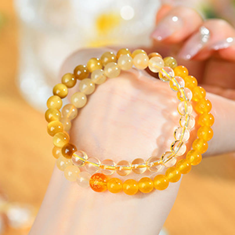 6 mm Fünf-Elemente-Glücksarmband aus weißem Achat für spirituelles Gleichgewicht