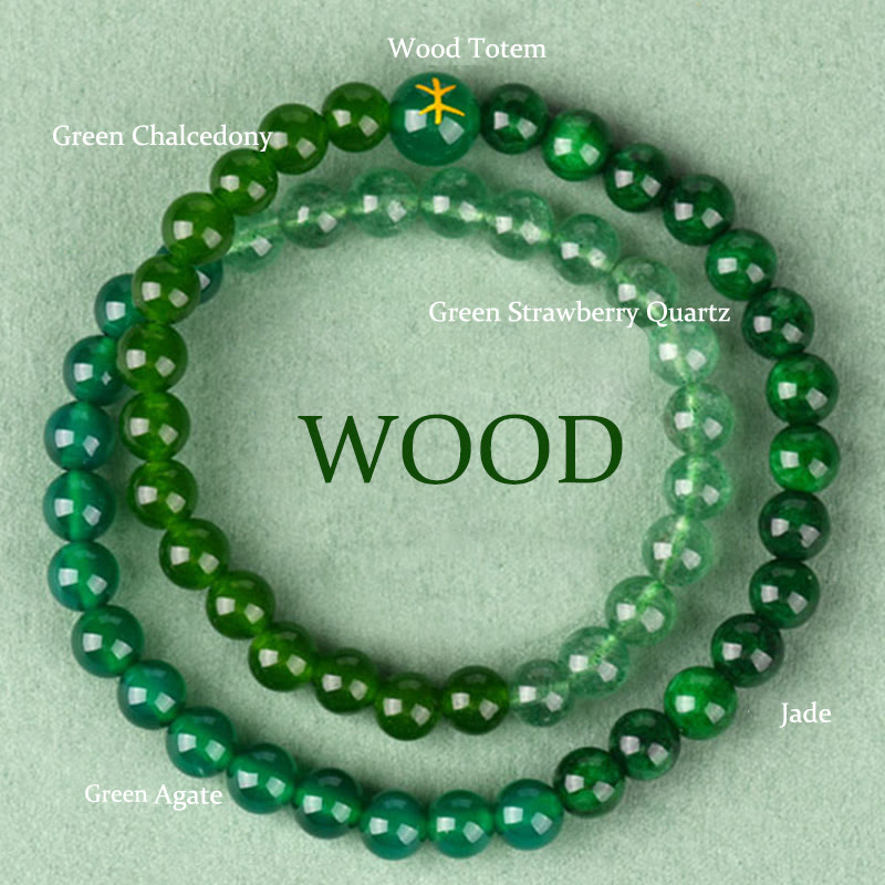 6 mm Fünf-Elemente-Glücksarmband aus weißem Achat für spirituelles Gleichgewicht