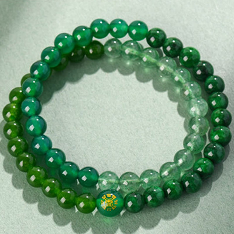 6 mm Fünf-Elemente-Glücksarmband aus weißem Achat für spirituelles Gleichgewicht