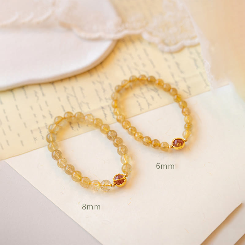 6 mm goldenes Rutilquarz-Erdbeerquarz-Schutzarmband