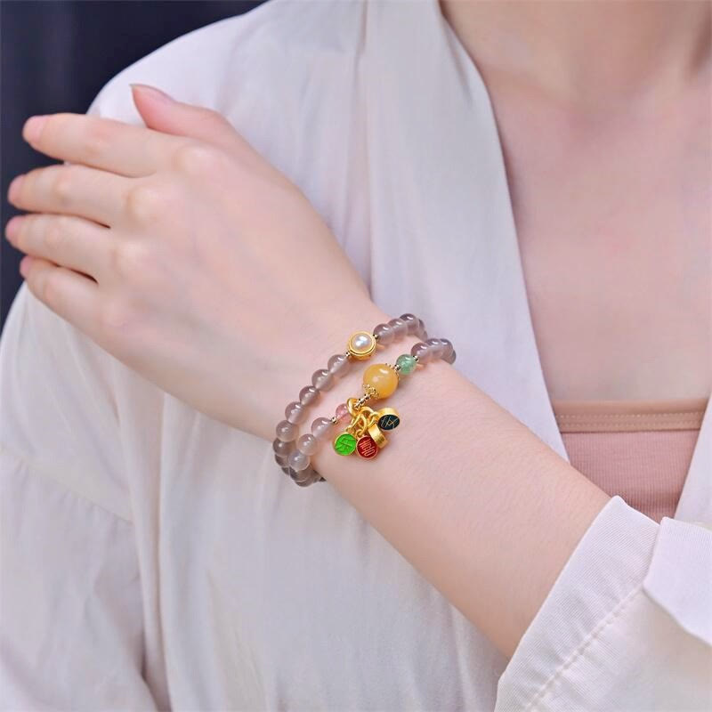 6 mm graues Achat-Doppelwickelarmband für Frieden und Freude