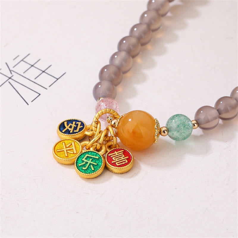 6 mm graues Achat-Doppelwickelarmband für Frieden und Freude