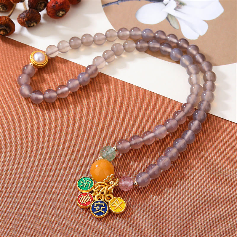 6 mm graues Achat-Doppelwickelarmband für Frieden und Freude