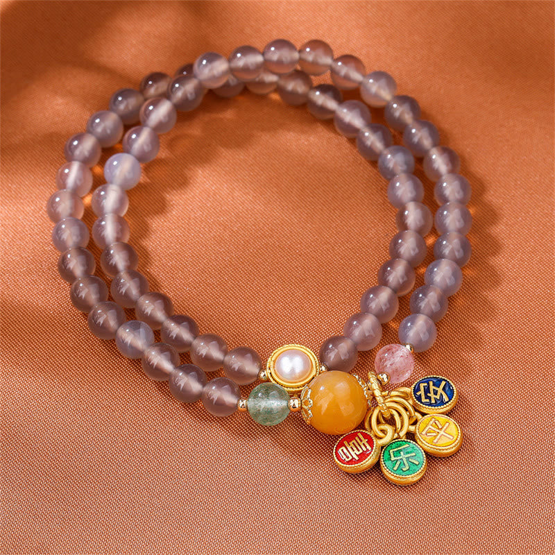 6 mm graues Achat-Doppelwickelarmband für Frieden und Freude