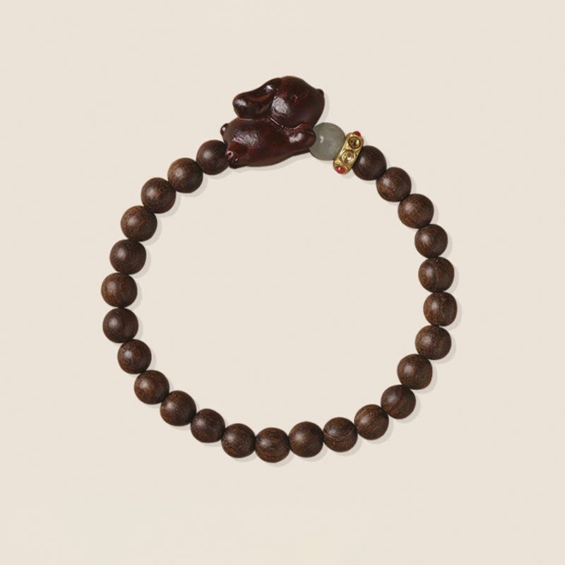 6 mm grünes Sandelholz-Armband mit positivem Kaninchen