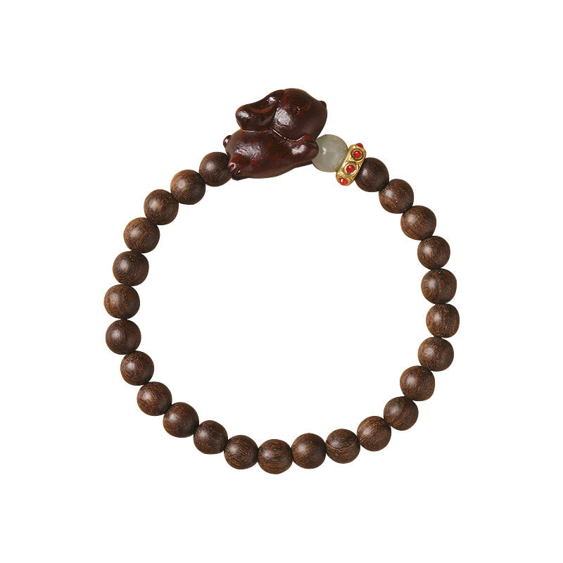 6 mm grünes Sandelholz-Armband mit positivem Kaninchen
