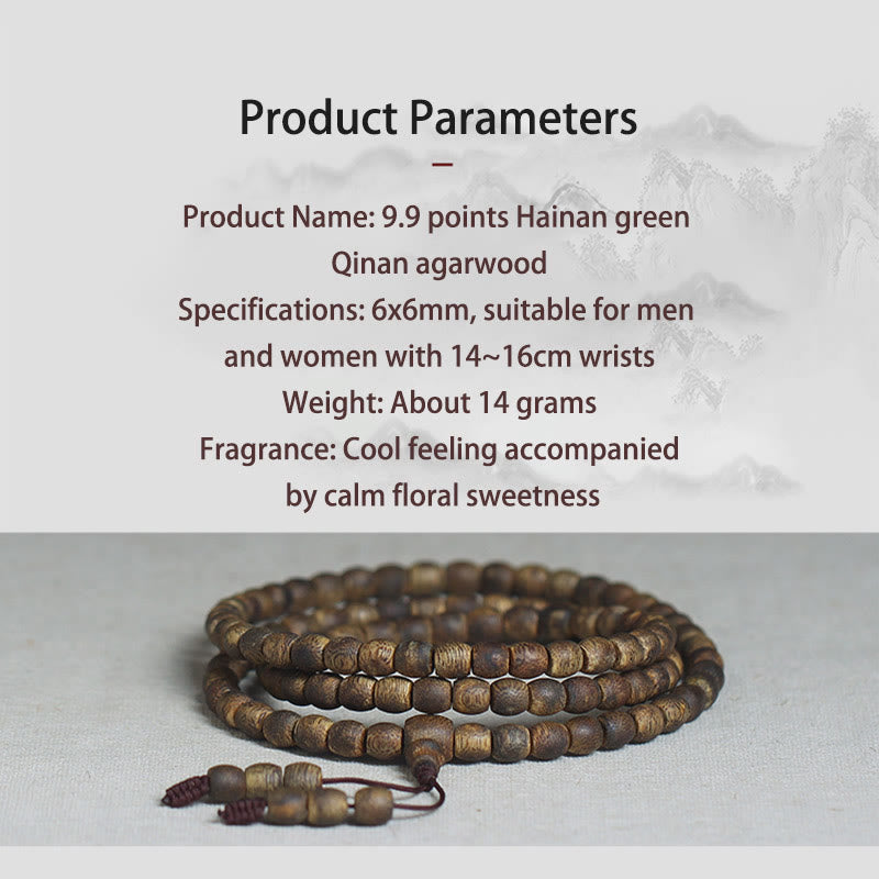 6mm Hainan Green Qinan Agarwood 108 Mala Perlen Armband