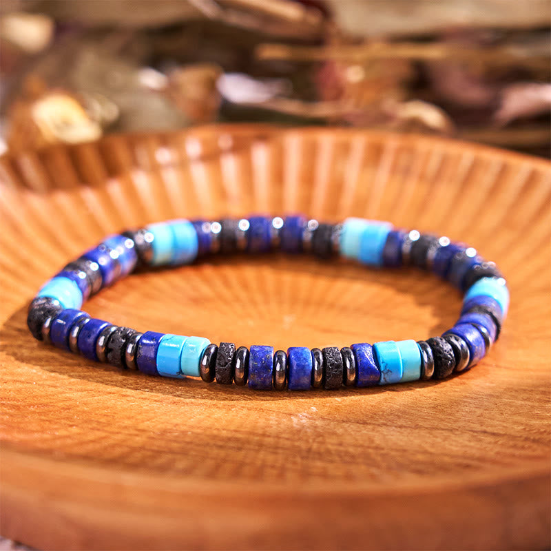 6 mm spirituelles Armband aus Hämatit-Türkis-Lavastein