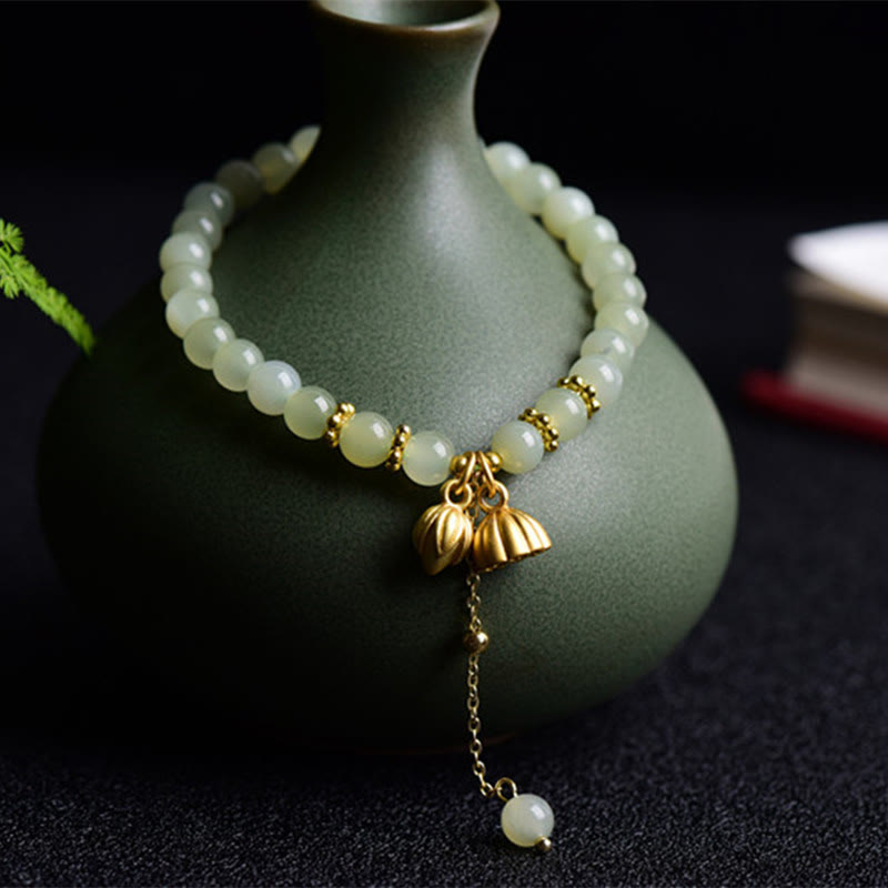 6 mm Hetian Jade Lotus Glücksarmband für Damen