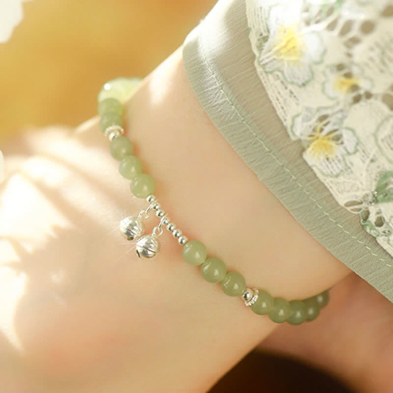 6 mm Hetian Jade Wohlstandsglocken-Fußkettchen für spirituelles Wachstum