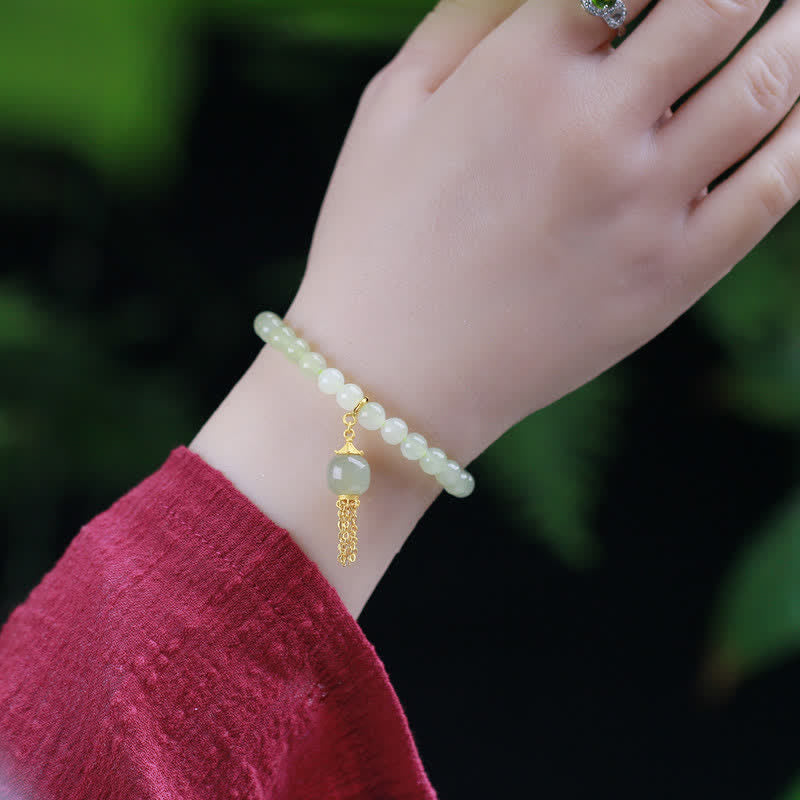 6 mm Hetian Jade Reichtum Charm Armband Sterling Silber