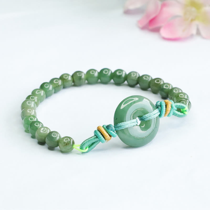 6 mm Jade-Armband mit Peace-Schnalle – Wohlstand und Glück
