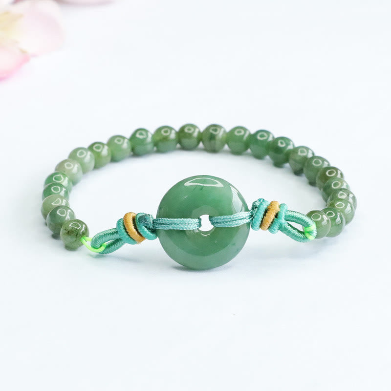 6 mm Jade-Armband mit Peace-Schnalle – Wohlstand und Glück