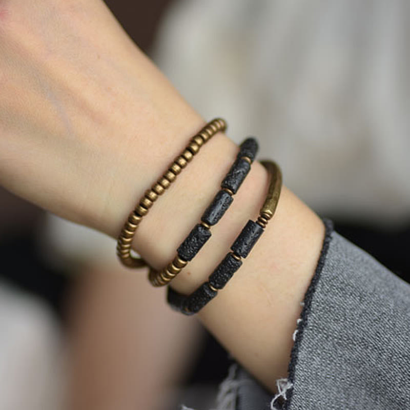 6 mm Lavastein-Kupfer-Mehrfach-Wickelarmband