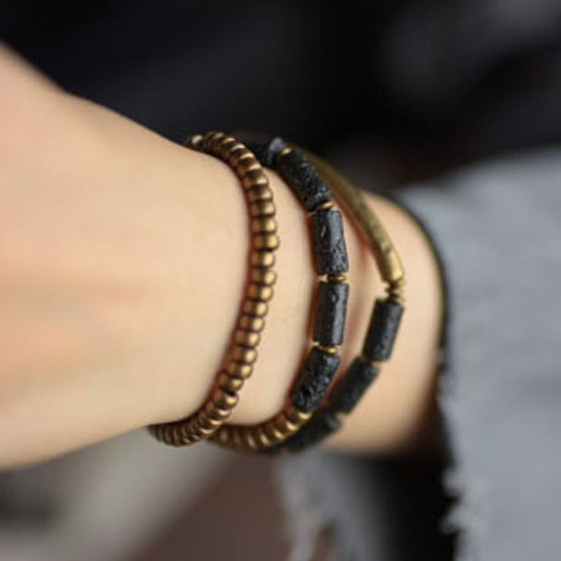 6 mm Lavastein-Kupfer-Mehrfach-Wickelarmband