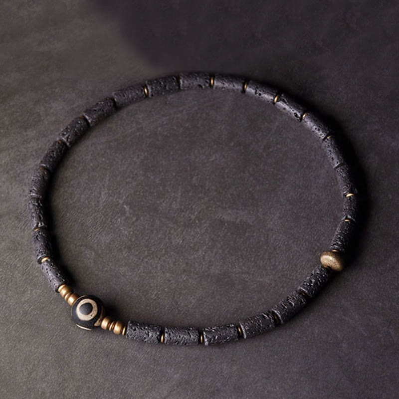 6 mm Lavastein-Dreiäugige Dzi-Perlen-Wickelarmband aus Messing für Ruhe