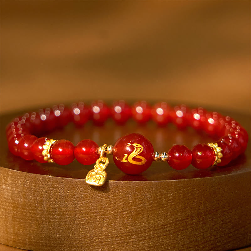 6 mm rotes Achat-Schutzarmband zum Jahr der Schlange