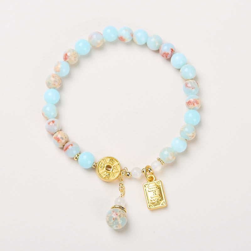 6 mm Shoushan-Stein-Kupfermünzen-Reichtumsarmband