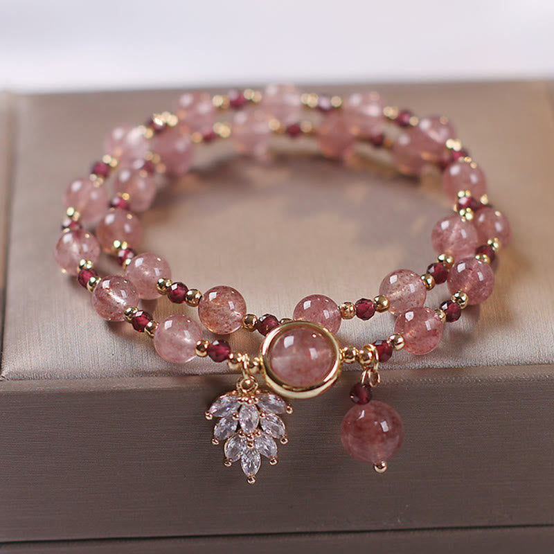 6 mm Erdbeerquarz-Doppelwickelarmband mit Liebesheilung