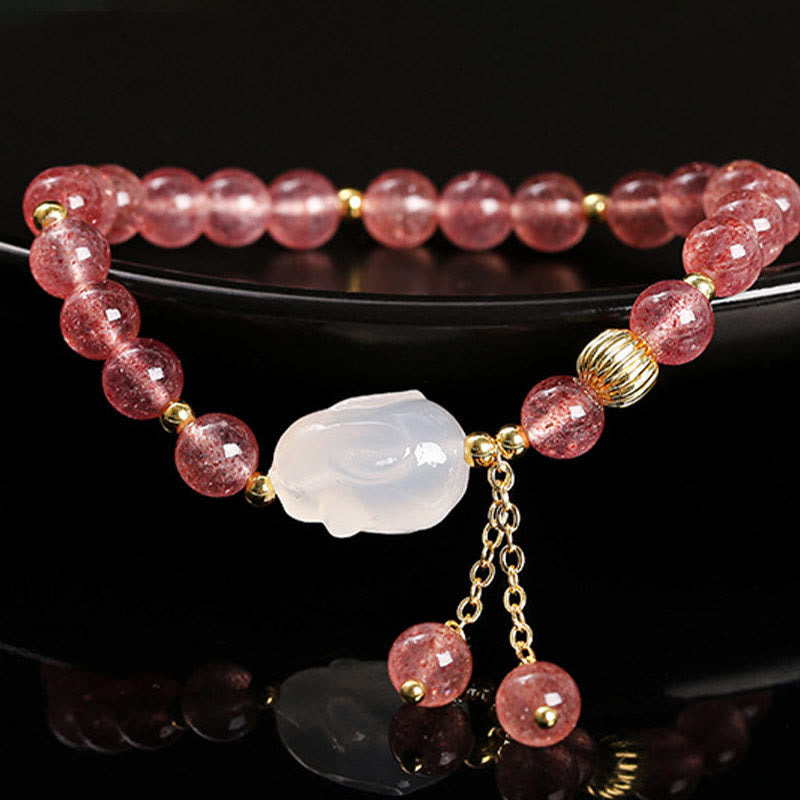 6 mm Erdbeerquarz-Kaninchen-Heilarmband für Frauen
