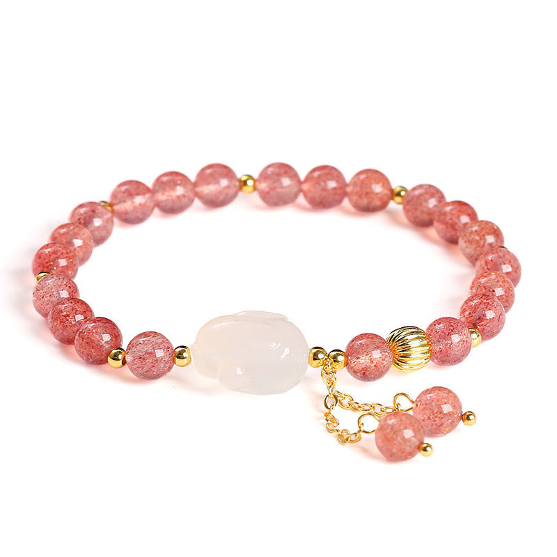 6 mm Erdbeerquarz-Kaninchen-Heilarmband für Frauen
