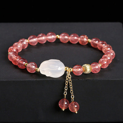 6 mm Erdbeerquarz-Kaninchen-Heilarmband für Frauen
