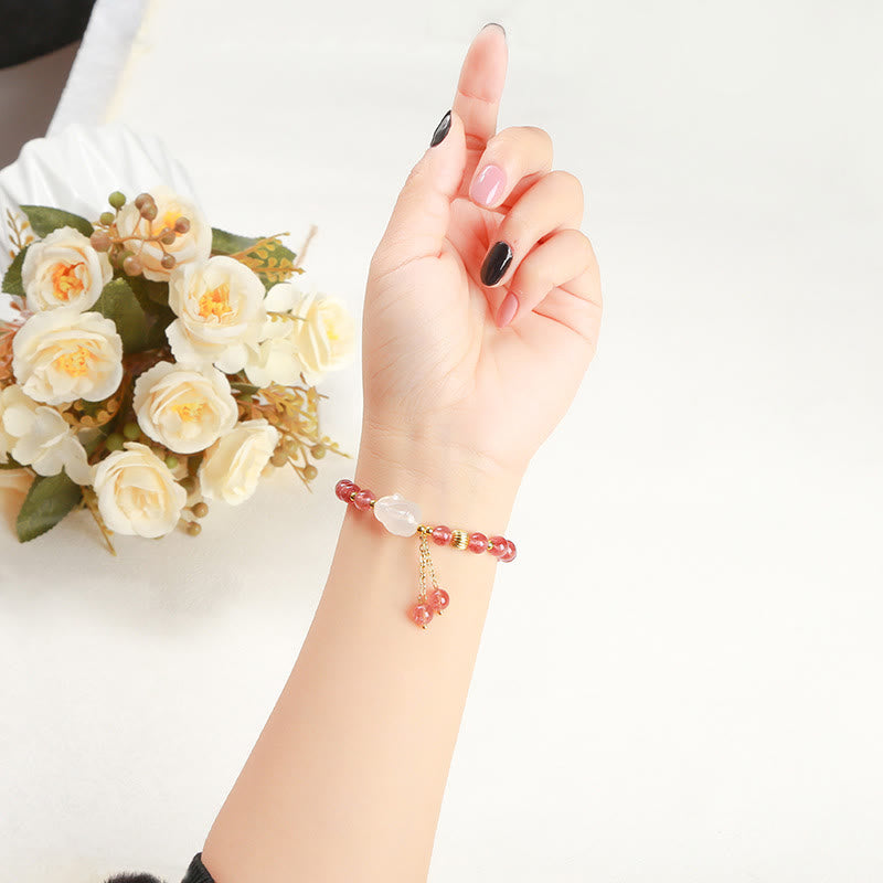 6 mm Erdbeerquarz-Kaninchen-Heilarmband für Frauen