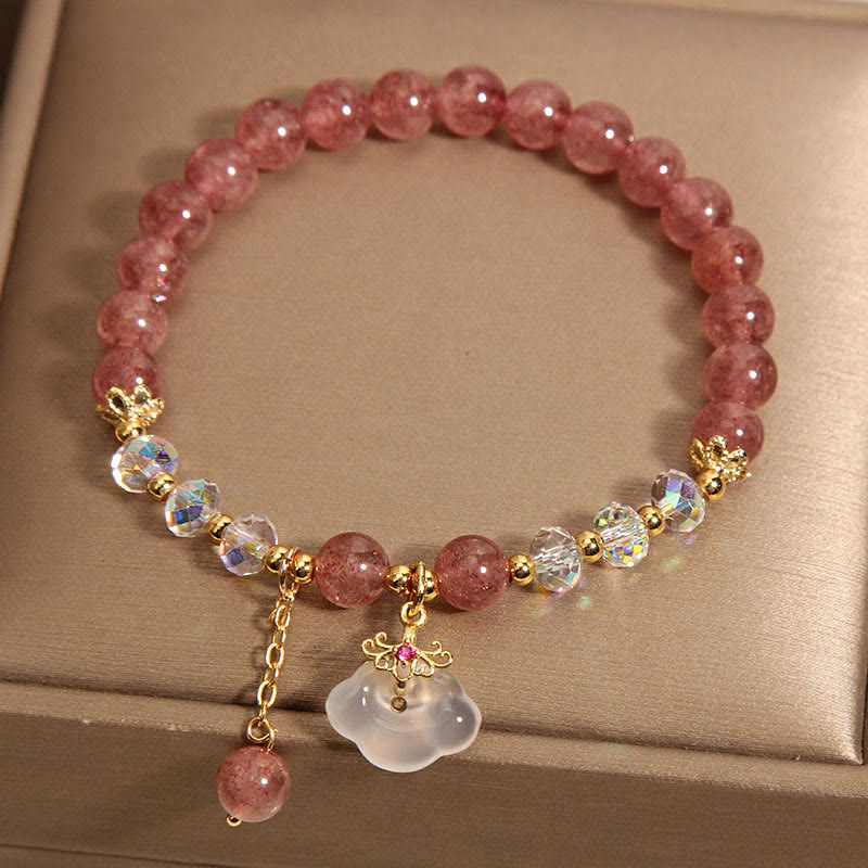 6 mm Erdbeerquarz-Heilarmband mit weißem Achat