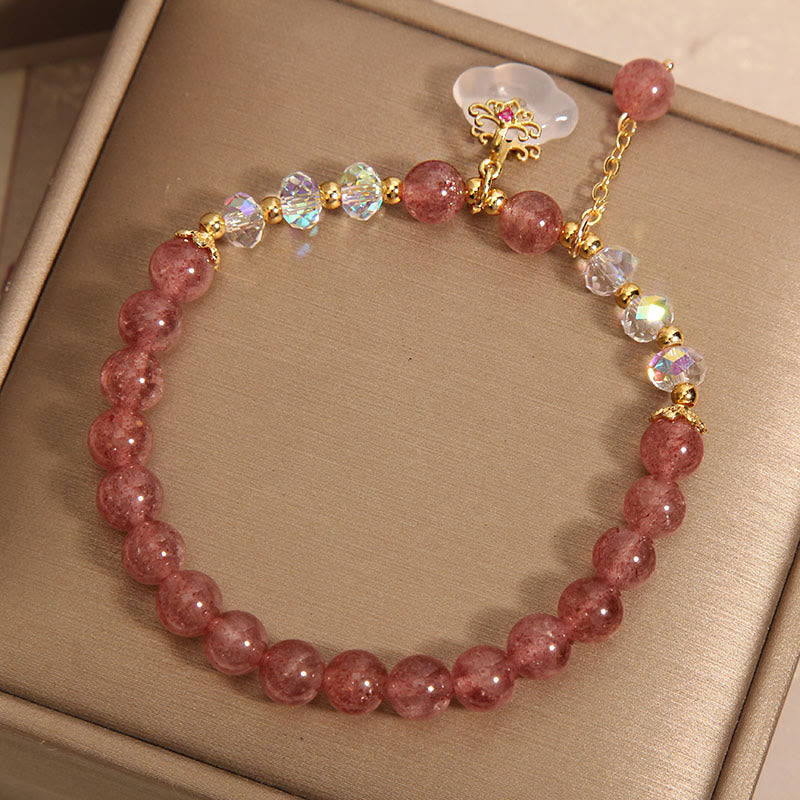 6 mm Erdbeerquarz-Heilarmband mit weißem Achat