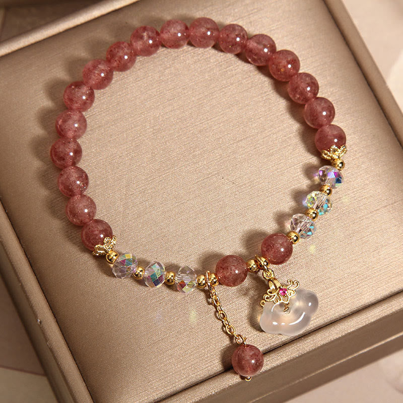 6 mm Erdbeerquarz-Heilarmband mit weißem Achat