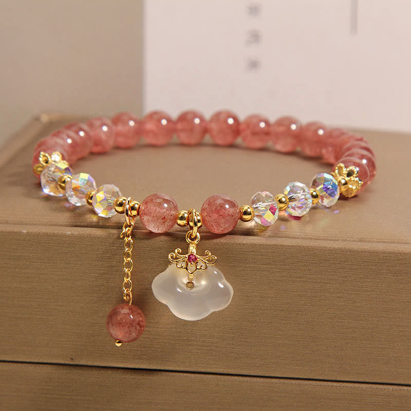 6 mm Erdbeerquarz-Heilarmband mit weißem Achat