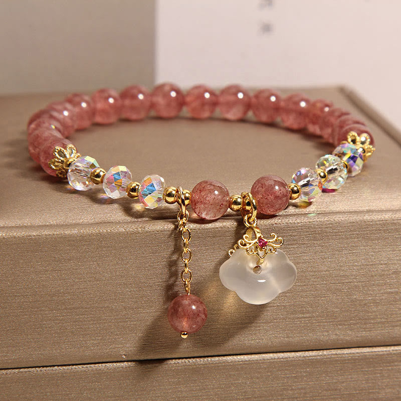 6 mm Erdbeerquarz-Heilarmband mit weißem Achat