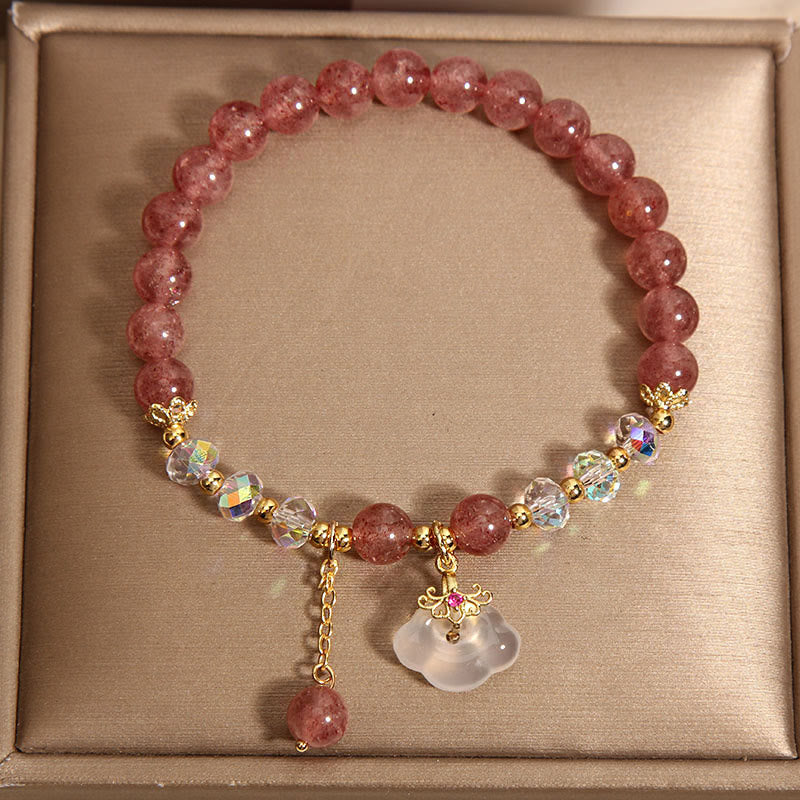 6 mm Erdbeerquarz-Heilarmband mit weißem Achat