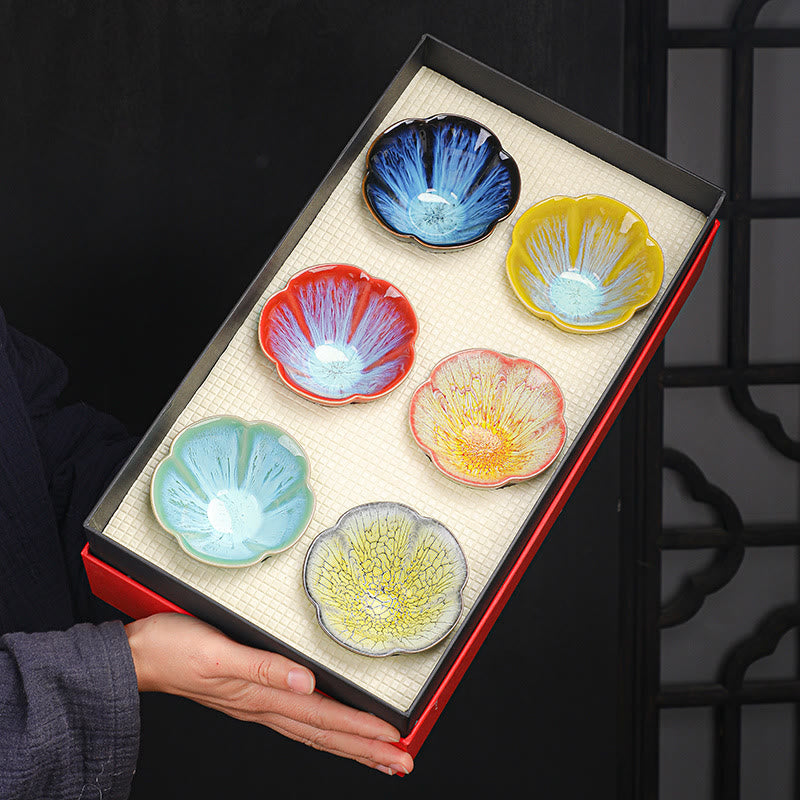 6-teiliges Jianzhan-Teetassen-Set aus Keramik mit Pflaumenblüten