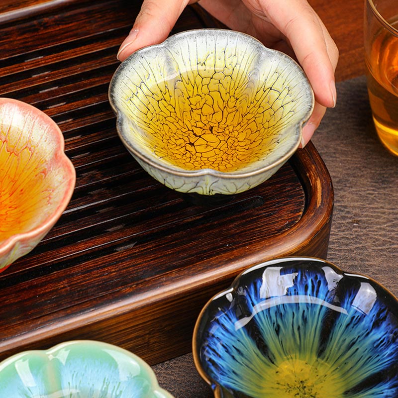 6-teiliges Jianzhan-Teetassen-Set aus Keramik mit Pflaumenblüten